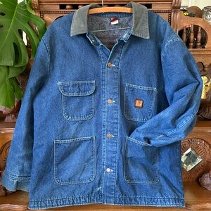 Vintage Workwear Utility Blue Denim Chore Jacket Men’s Size XL